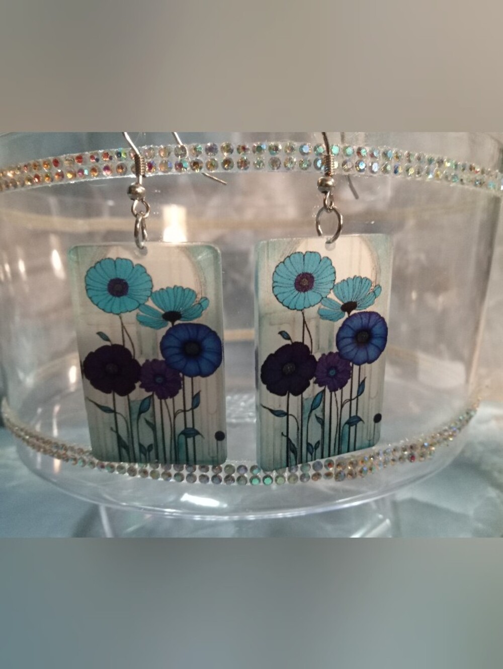 Floral Dangle Earrings - Blue & Purple